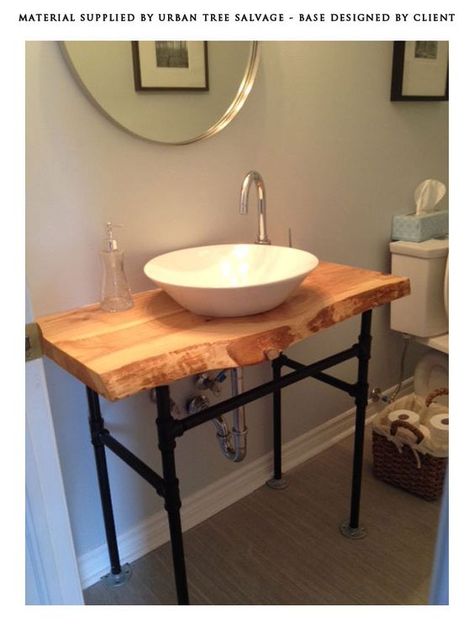 raw wood vanity top | Solid Wood SALVAGED and RECLAIMED raw edge TABLES &… Bathroom Wood Countertop, Live Edge Vanity, Reclaimed Wood Counter, Reclaimed Wood Countertop, Kitchen Bars, Bathroom Wood, Wood Countertop, Wood Bathroom Vanity, Wood Counter