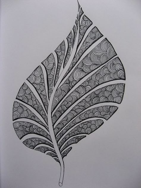 Leaf.  Like the concept for other shapes also.  Good use of negative space to define the form. Zantangle Art, Arte Doodle, Zen Tangles, Wheel Art, Zentangle Designs, Zentangle Doodles, Tangle Art, Zen Tangle, Zentangle Drawings