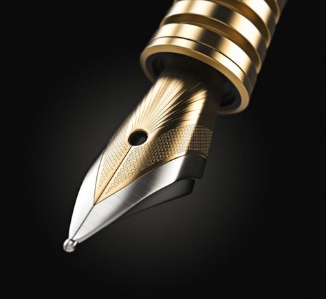 a 3d model of an ink pen. No particular purpose for it :) Expensive Pens, Writing Aesthetic, Fountain Pens Calligraphy, 3d Product Animation, Product Animation, Vintage Pens, Fountain Pen Nibs, Luxury Pens, Gold Pen