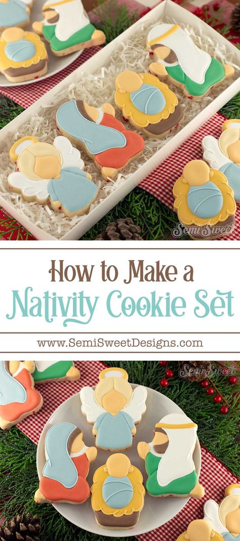 Decorating a Minimalist Nativity Cookie Set for Christmas Nativity Food Ideas, Nativity Dessert, Nativity Scene Cookies, Nativity Cookies Royal Icing, Nativity Sugar Cookies, Christian Christmas Cookies, Nativity Cookies Decorated, Nativity Cookies, Minimalist Nativity