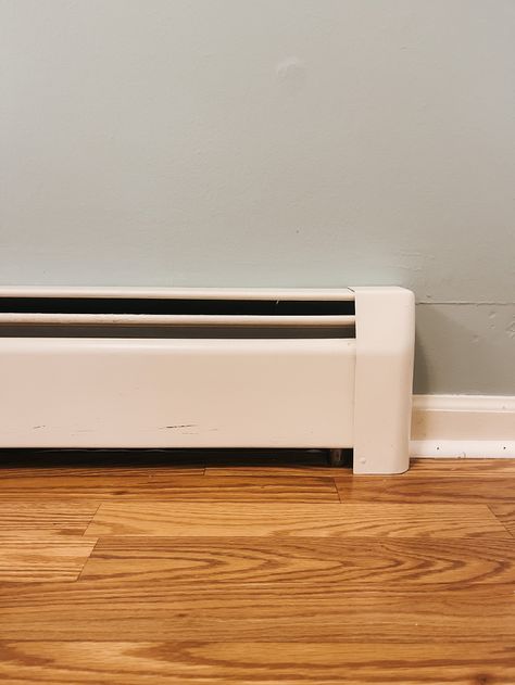 Upgrading Our Dated Baseboard Heaters - Dream Green DIY Hot Water Baseboard Covers, Baseboard Heaters Decorating Around, Black Baseboards, Baseboard Heaters, Baseboard Heater Covers, Floor Heater, Electric Baseboard Heaters, Painting Baseboards, Diy Heater