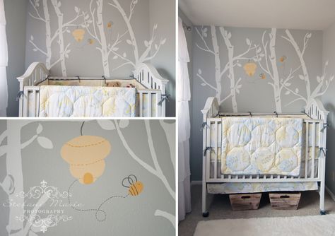 Bumble Bee Nursery | Yellow & Gray Gray Rooms, Bumble Bee Nursery, Bee Nursery, Bedroom Mural, Bumble Bee Baby Shower, Yellow Nursery, Nursery Room Design, Grey Nursery, Bee Baby