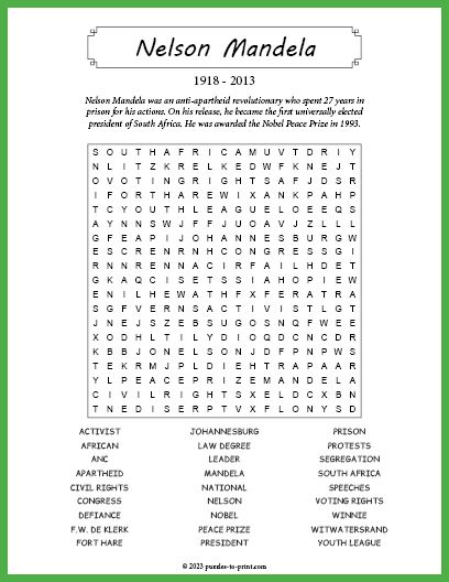 Free Printable Nelson Mandela Word Search Disney Word Search, Word Search Puzzles Printables, Disney Word, Louis Pasteur, Word Search Printables, Hidden Words, Social Studies Worksheets, Amelia Earhart, Word Searches