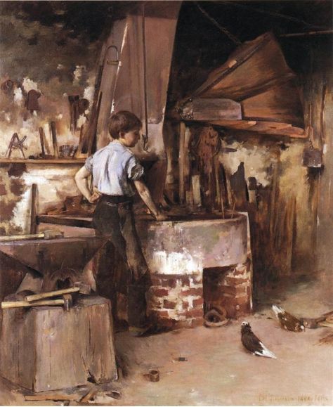 The Forge 1886, Theodore Robinson (1852–1896) Theodore Robinson, Otto Von Bismarck, American Impressionism, The Apprentice, Blacksmith Shop, La Forge, Inspirational Artwork, A4 Poster, Oil Painting Reproductions