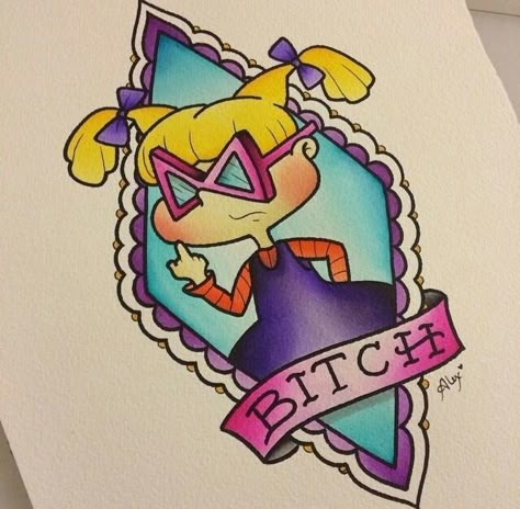 Lol Angelica bitch Rugrats tattoo design funny Tattoo Traditional Flash, Alex Strangler, 90s Tattoos, Petit Tattoo, Traditional Sleeve, Traditional Flash, Theme Tattoo, Tattoo Traditional, Tatuaje A Color