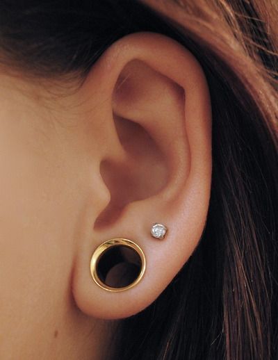 00g Second Ear Piercing, Gold Ear Jacket, Blink Blink, Cute Ear Piercings, Black Stud Earrings, Hammered Hoop Earrings, Lobe Piercing, Body Piercings, Ear Gauges