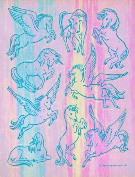 Hallmark pearly unicorn sheet 80s Unicorn, Pony Poses, Bubblegum Goth, Unicorn Candy, Candy Mountain, Fantasy Unicorn, Prints Ideas, Vintage Unicorn, Colorful Things