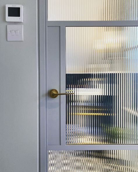 Steel door and fluted glass Ripped Glass Door, Reeded Glass Exterior Door, Glass Steel Door, Reeded Glass Sliding Door, Fluted Glass Door Design, Fluted Glass Front Door, Fluted Glass Sliding Door, Fluted Glass Panel, Vestibule Door