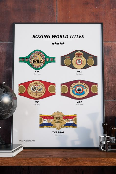 Boxing World Title Belts Poster | Choose from: 5x World Titles Poster, WBC Poster, WBA Poster, WBO Poster, Ibf Poster, Ring Magazine Poster Wbc Belt, Boxing Artwork, Boxing Posters, Magazine Poster, The Longest Journey, Long Journey, Magazine Art, Original Artwork, Most Popular