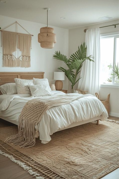 Boho Coastal Bedroom, Modern Boho Bedroom, Earthy Bedroom, Neutral Bedrooms, Boho Style Bedroom, Modern Luxury Bedroom, Dekorasi Kamar Tidur, Boho Bedroom Decor, Room Makeover Bedroom