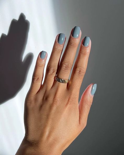 Blue Nail Polish Colors, January Nail Colors, Stone Nails, Grey Matte Nails, Grey Nail Art, Grey Nail, Blue Nail Color, Grey Nail Polish, Blue Gel Nails