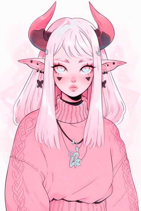 Arte Do Kawaii, Demon Girl, Character Inspo, Kawaii Art, Cute Doodles, An Anime, White Hair, Cartoon Art Styles, Fantasy Character Design