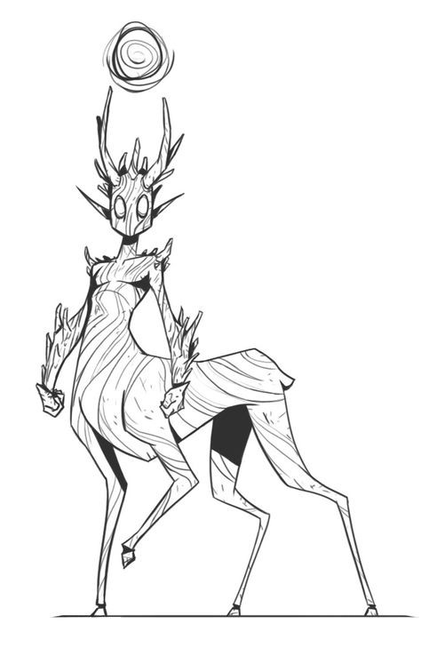 Spooky Creatures Art, Creature Body Base, Fantasy Oc Inspiration, Cryptid Drawing Reference, Monster Line Art, Forest Creature Tattoo, Centaur Drawing Reference, Satyr Drawing Reference, Creepy Drawing Base