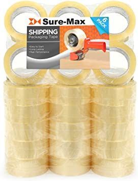 Sure-Max Premium Carton Packing Tape 2.0 mil 330 Feet (110 Yards) - Clear - 4 Cases (144 Rolls Total) Office Tape, Tape Dispensers, Corrugated Carton, Acrylic Glue, Clear Tape, Packaging Tape, Tape Dispenser, Clear Box, Shipping Packaging