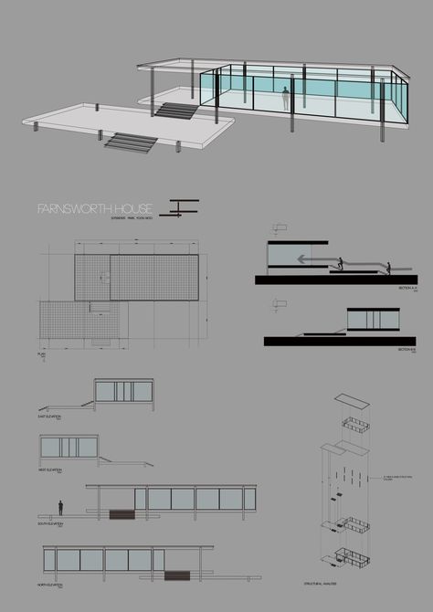 Digital Studio(2015) Farnsworth house study - supervised by Ulak Ha Copyrightⓒ. 2015. 박윤우. All Rights Reserved. Charleston Style House Plans, Farnsworth House Plan, Barcelona Pavilion, Farnsworth House, Charleston Style, Conceptual Architecture, Ludwig Mies Van Der Rohe, Van Der Rohe, Mies Van Der Rohe