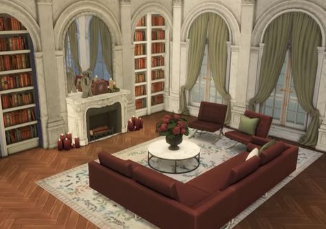 Sims 4 Mansion Living Room, Victorian Mansion Living Room, Victorian House Plans Bloxburg, Bloxburg Castle Interior Ideas, Bloxburg Mansion Living Room, Bloxburg Fancy Living Room Ideas, Sims 4 Castle Interior, Bloxburg Victorian Living Room, Victorian Living Room Bloxburg