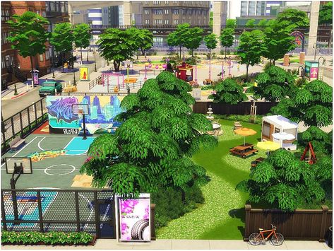 Sims 4 Central Park, Sims 4 Park Layout, Sims 4 Park, Sims Park, Sims Design, Sims Lots, The Sims 4 Lots, Sims Inspiration, San Myshuno