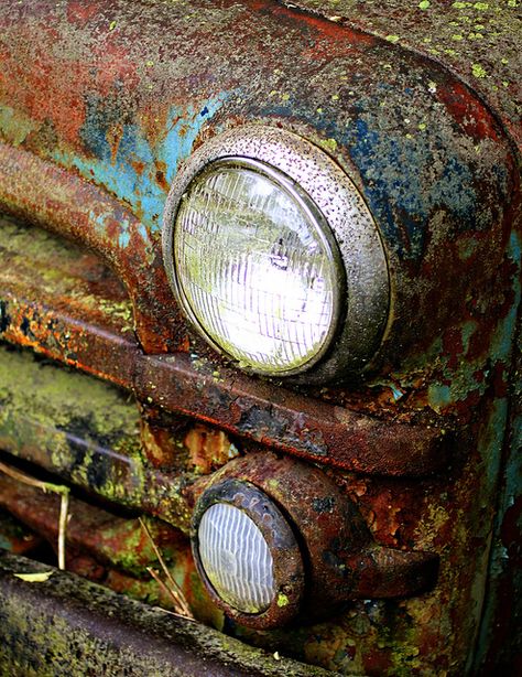 Samantha Evans Headlights Abandoned Cars Aesthetic, Patina Cars And Trucks, Antique Cars Photography, Old Rusty Trucks, Rust Never Sleeps, Rust In Peace, Rusty Cars, Car Memes, Peeling Paint