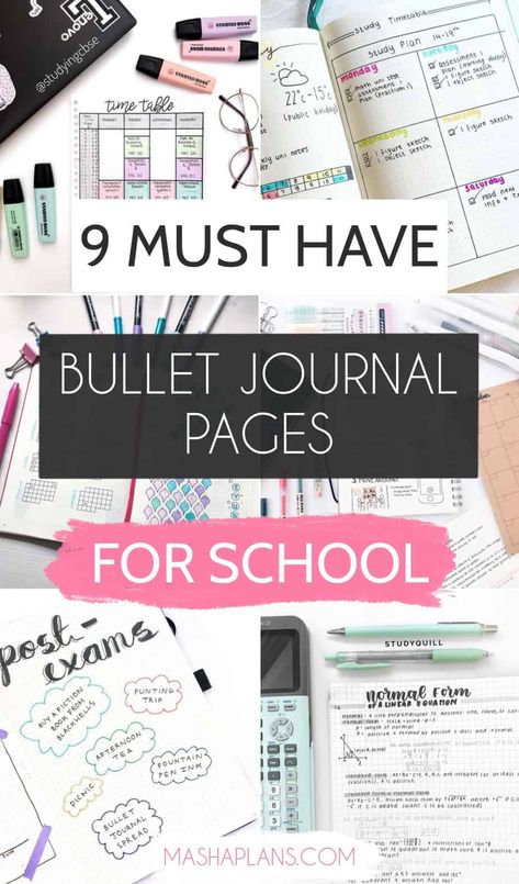 Bullet Journal can help you plan and monitor your study life. Check out these 9 must have Bullet Journal page ideas to improve your studies and get the most out of your journal. #bulletjournal #backtoschool #mashaplans Bullet Journal For School, Bullet Journal For Kids, Journal For School, Bullet Journal Pages, How To Bullet Journal, Bullet Journal Work, Study Life, Bullet Journal Page, School Journals