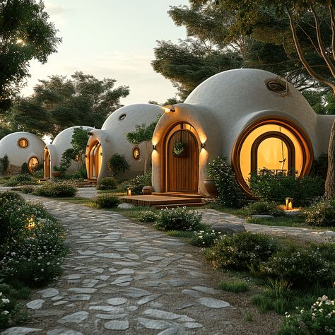 Baktash Tourist Complex by Baktash Bani|Visualization Earthship Aesthetic, Multiple Homes On One Property, Round Tiny House, Aircrete Dome Home, Dome House Design, Aircrete Homes, Huts Design, Clay Homes, Earthship Design