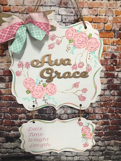 Handpainted newborn doorhanger. Custom order. Quick ship. Custom made. Shop Today! Baby Door Hanger, Hospital Door Hanger, Hospital Door Hangers, Baby Door Hangers, Sweet Baby Names, Baby Door, Hospital Door, Hospital Birth, Baby Hospital