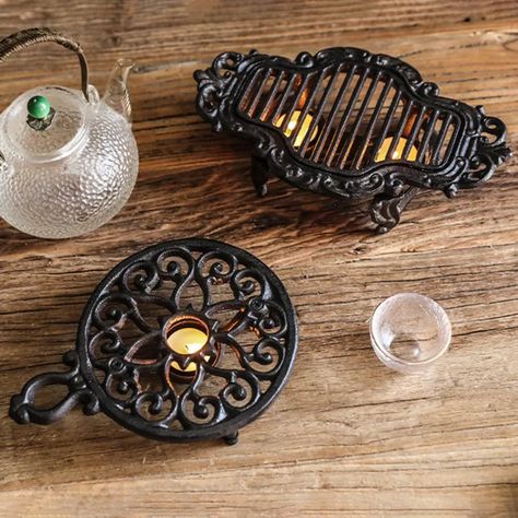 Teapot Warmer, Iron Teapot, Tea Warmer, Camping Ideas, Tealight, Kitchen Gadgets, Tea Lights, Cast Iron, Tea Pots