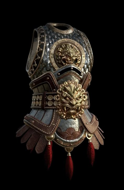 Chinese Armor, Warriors Illustration, Chinese Warrior, Ancient Armor, Body Armour, Armor Clothing, Knight Armor, Arm Armor, Substance Painter