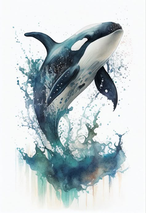 Andrew Simoson | WATERCOLOR | Killer Whale Killer Whale Tattoo, Whale Artwork, Orca Art, Orca Tattoo, Dolphin Painting, Whale Drawing, Whale Painting, Whimsical Art Paintings, Whale Tattoos