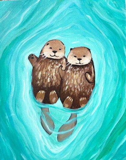 Otter Acrylic Painting, Otter Painting Easy, Otter Decoration, Otter Pottery, Otter Painting, Otter Drawing, Otter Tattoo, Beginners Acrylic Painting, Otter Art