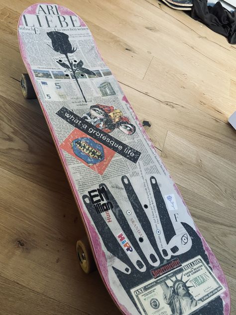 Diy Skateboard, Pink Diy, Skateboard Deck Art, Deck Art, Skateboard Decks, Newspaper, Skateboard, Pink, Art