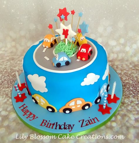 Cake With Cars Boys, Birthday Cake Kids Boys, Toddler Birthday Cakes, Cars Theme Cake, Car Cakes, Cake Designs For Girl, Twin Birthday Cakes, Cake Designs For Kids, Blossom Cake