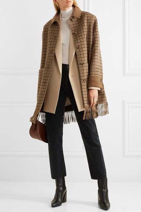 Nanushka Marzy Fringed Checked Wool And Silk-Blend Coat Textured Coat, Lavish Alice, Rock Outfit, Outfit Jeans, Black Faux Fur, Looks Chic, Mode Inspiration, Faux Fur Coat, Looks Vintage