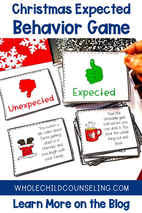 Dive into the festive season with our Christmas Expected Behavior Game! 🎄 Teach kids about expected & unexpected behaviors through a fun game. Available in both digital & print versions, perfect for telehealth, smartboards, or in-person sessions. Visit the Whole Child Counseling blog to learn more! #ChristmasSEL #BehaviorGame #SocialSkills Christmas Counseling Activities For Kids, Child Counseling, Emotional Learning Activities, School Counseling Office, Feelings Activities, December Crafts, Counseling Kids, Social Emotional Learning Activities, Counseling Office