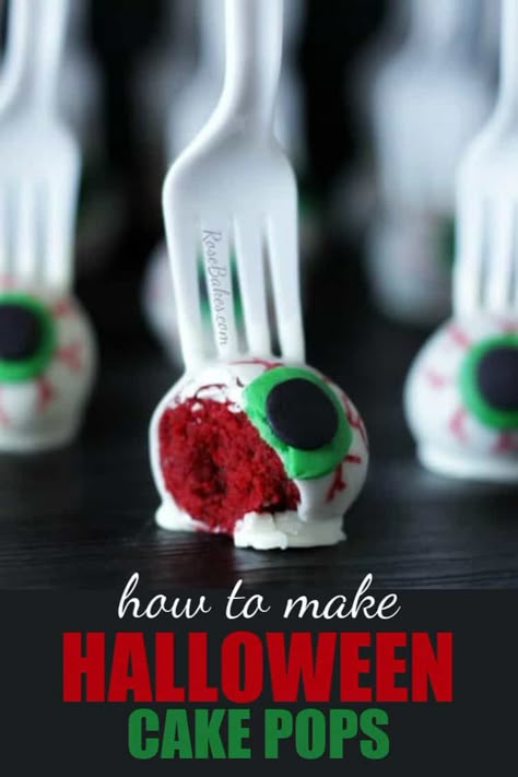 Zoology Project, Eyeball Cake Pops, Red Velvet Cake Pops, Postres Halloween, White Almond Bark, Cakes To Make, Halloween Cake Pops, Red Velvet Cake Recipe, Velvet Cake Recipes