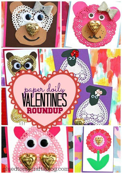 #gluedtomycrafts Paper Doily Valentines - Handmade Craft Collection For Kids To Recreate This Valentine's Day Holiday Doily Valentines, Paper Doily Crafts, Valentines Day Cards Handmade, Puppy Valentines, Valentine's Day Crafts, Doilies Crafts, Valentine's Day Crafts For Kids, Preschool Valentines, Valentine Activities