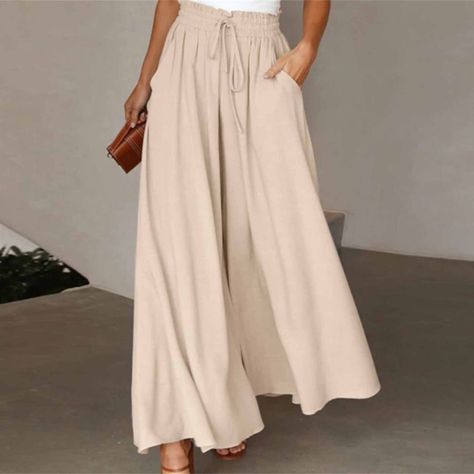 Buy TXGREN pants for women trendy women's pants Womens Casual Wide Leg Pants Flowy Elastic Drawstring Waist Palazzo Pants with Pockets pants for women work casual A + S at Walmart.com Long Flowy Pants, Trousers Women Casual, Summer Pants Women, High Waist Long Skirt, Chic Pants, Flowy Pants, Summer Pants, Pantalon Large, Loose Pants