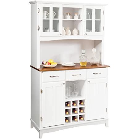 - There are 2 transparent tempered glass doors on the upper, which can display delicate tableware and collectibles. 3-position adjustable shelf will expand storage height for different items. Besides, 2 cabinet doors in the lower part are also designed with 3-position adjustable shelf. - This buffet sideboard features a wide storage space in the center to put microwave, coffee maker and other appliances for easy access. Farmhouse Projects, Buffet Hutch, Hutch Cabinet, Kitchen Storage Cabinet, Wooden Cupboard, Kitchen Hutch, Dining Room Hutch, Kitchen Buffet, Wood Buffet