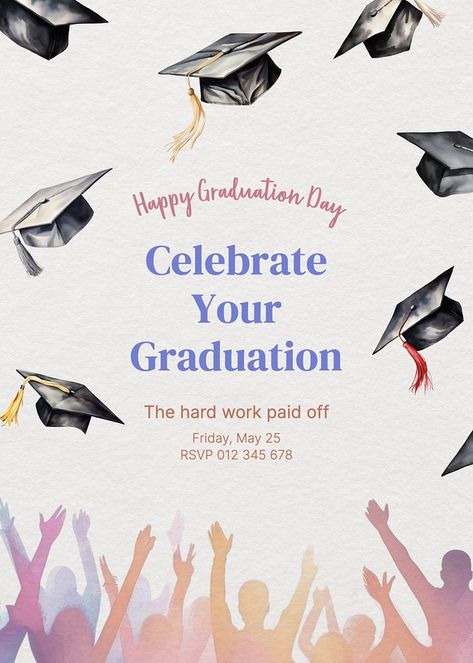 Graduation Poster Ideas, Graduation Watercolor, Happy Graduation Day, Graduation Poster, Wedding Icon, Graduation 2024, Graduation Hat, Happy Graduation, Hard Work Pays Off