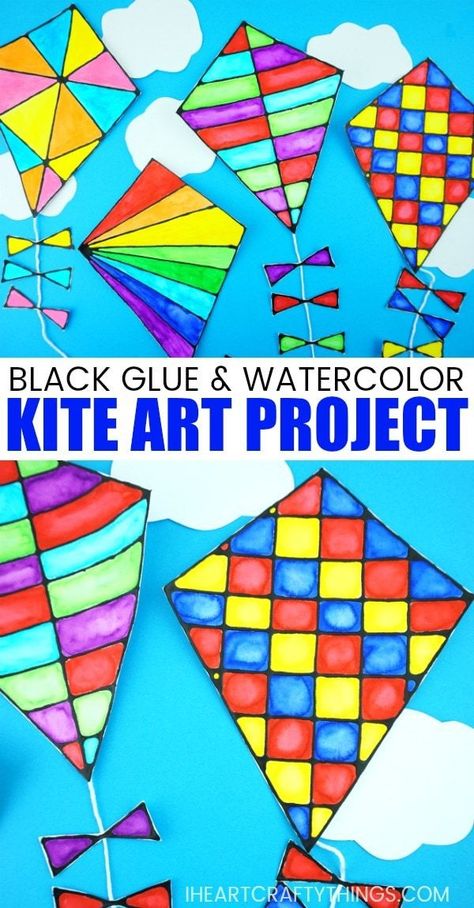 Spring Art For Grade 1, First Grade Art Projects Spring, First Grade Arts And Crafts, Spring Themed Art, Kite Craft, Kite Art, Kites Craft, Kites For Kids, Flying Kites