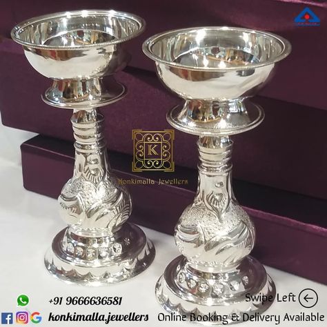 #KJ_S86 Net Weight: Up to 100 grams Item: Silver Kundulu Fb, Insta, Pinterest: @konkimalla.jewellers Silver Kundulu Designs, Silver Home Accessories, Trendy Silver Jewelry, Silver Payal, Silver Jewellry, Pooja Decoration, Year Wallpaper, Mandir Design, Silver Lamp