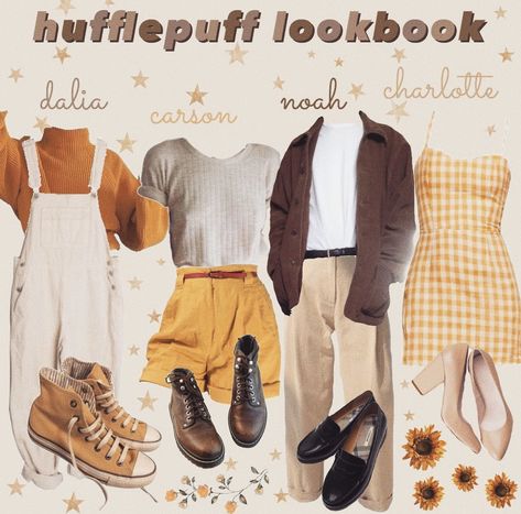 Hufflepuff Lookbook, Academia Lookbook, Hp Houses, Hufflepuff Outfit, Niche Aesthetic, Hogwarts Outfits, Dark Academia Outfits, Hufflepuff Aesthetic, Outfit Boards