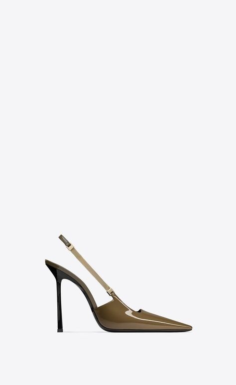 BLAKE slingback pumps in patent leather | Saint Laurent | YSL.com Water Fashion, Amber Valletta, Dr Shoes, Charlotte Gainsbourg, Ysl Heels, Slingback Flats, Elegant Shoes, The Saint, Slingbacks