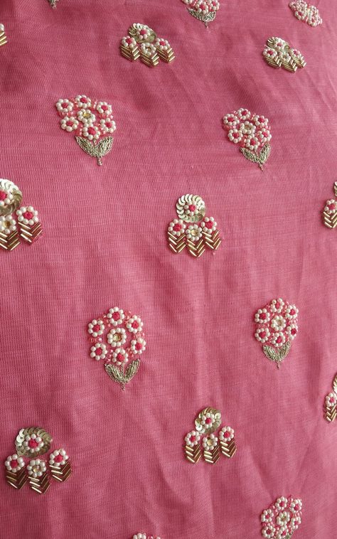 Zari Work Embroidery, Work On Sleeves, Onion Pink, Hand Beaded Embroidery, Hand Embroidery Dress, Beadwork Embroidery, Hand Embroidery Videos, Handmade Embroidery Designs, Bead Embroidery Patterns