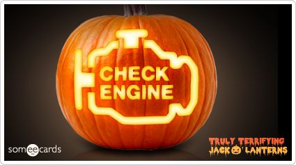 Truly Terrifying Jack O' Lantern: Car trouble. Lantern Tangled, Funny Jack O Lanterns, Halloween Ecard, Tangled Headphones, Funny Halloween Memes, Funny Pumpkin Carvings, Origin Of Halloween, Jack Lantern, Pumkin Carving