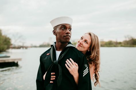 Femi & Christina | Air Bnb & Boardwalk Engagement Session — Austin Wedding Photographer | Alexandra White Photo Military Marriage, Military Couple, Black Marriage, Black Man White Girl, Military Couples, Interracial Marriage, Interracial Love, Austin Wedding Photographer, Interracial Couples