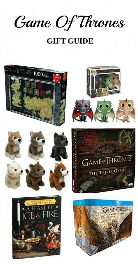 Game of Thrones Gift Guide - Best Gifts for Game of Thrones Fans - Game of Thrones Gift Ideas / Game of Thrones puzzle / Game of Thrones cookbook / Game of Thrones dragons / Game of Thrones Vinyl Toys / Game of Thrones Trivia Game / direwolves plush toys / A Feast of Ice and Fire Game Of Thrones Gift Ideas, Game Of Thrones Cookbook, Dragons Game Of Thrones, Game Of Thrones Khaleesi, Game Of Thrones Instagram, Game Of Thrones Merchandise, Game Of Thrones Meme, Toy Gift Guide, Game Of Thrones Gifts