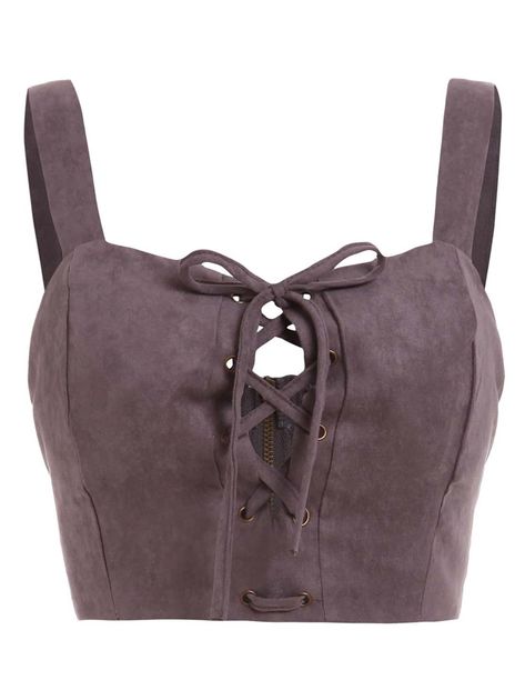 Free Returns ✓ Free Shipping On Orders $49+ ✓. Faux Suede Lace-Up Crop Top- Tank Tops & Camis at SHEIN. Gothic Gloves, Spaghetti Strap Shirt, Lace Up Crop Top, Lace Front Top, Stretchy Crop Tops, Fashionable Tops, Faux Suede Vest, Suede Top, Purple Crop Top