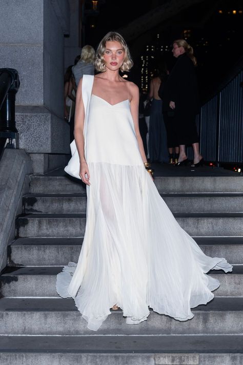 Elsa Hosk dominated New York street style this season with 7 inspiring looks - Vogue Scandinavia Elsa Hosk Style, Vogue Scandinavia, Wedding Reception Outfit, Reception Outfits, New York Street Style, White Floral Top, 1920s Flapper Dress, Elsa Hosk, White Short Dress