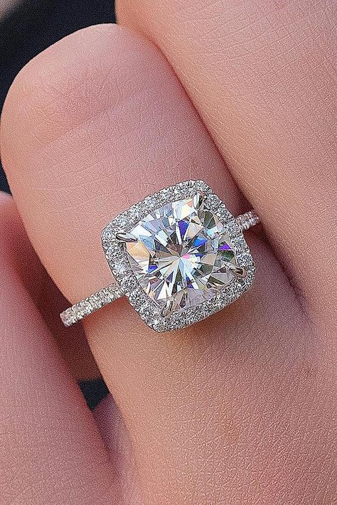 engagement rings for women cushion cut halo pave band Engagement Ring With Pearls, Trendy Engagement Rings, Pave Band Engagement Ring, Cushion Cut Halo, Fine Engagement Rings, Wedding Rings Princess Cut, Most Popular Engagement Rings, Popular Engagement Rings, Cushion Cut Engagement