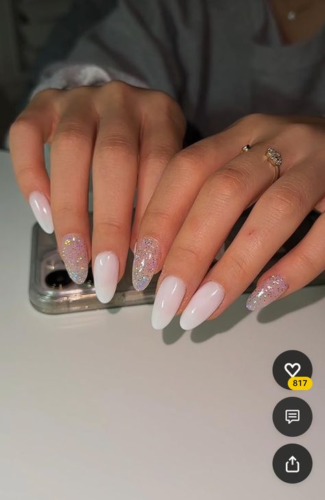 Classic Prom Nails, Almond Nail Glitter, Classic Summer Nails, Classy Graduation Nails, Nail Inspo Aesthetic, Do It Yourself Nails, Sheer Nails, 2024 Nails, Summery Nails